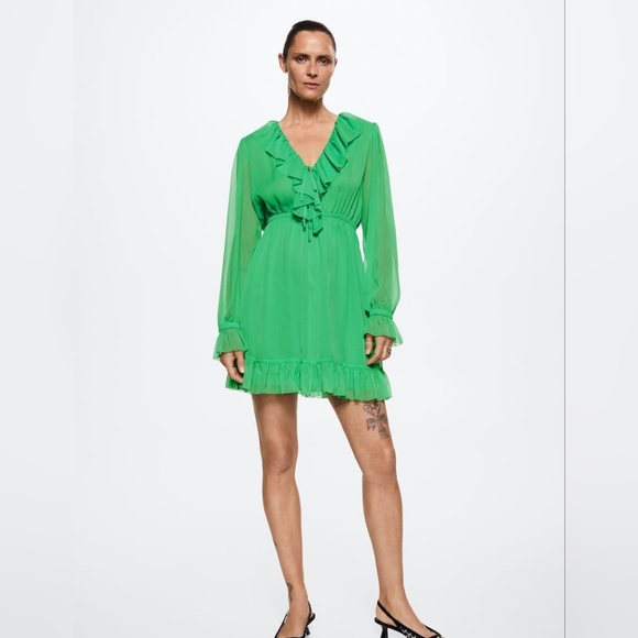 MANGO Textured Ruffle dress - Picture 3 of 6